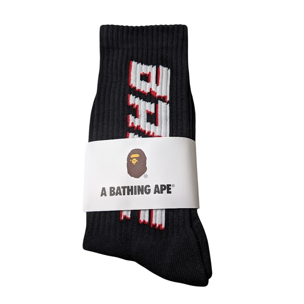 Bape Crew‎ Socks Logo Mens Womens Unisex Size 9-11 Black White Red